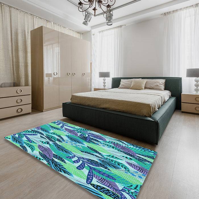 Round Machine Washable Transitional Blue Rug in a Office, wshpat1804lblu