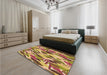 Round Machine Washable Transitional Yellow Orange Rug in a Office, wshpat1804org