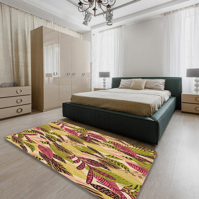 Round Machine Washable Transitional Yellow Orange Rug in a Office, wshpat1804org