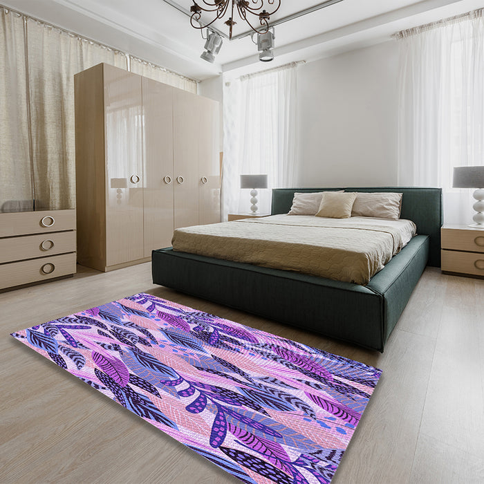 Round Machine Washable Transitional Amethyst Purple Rug in a Office, wshpat1804pur