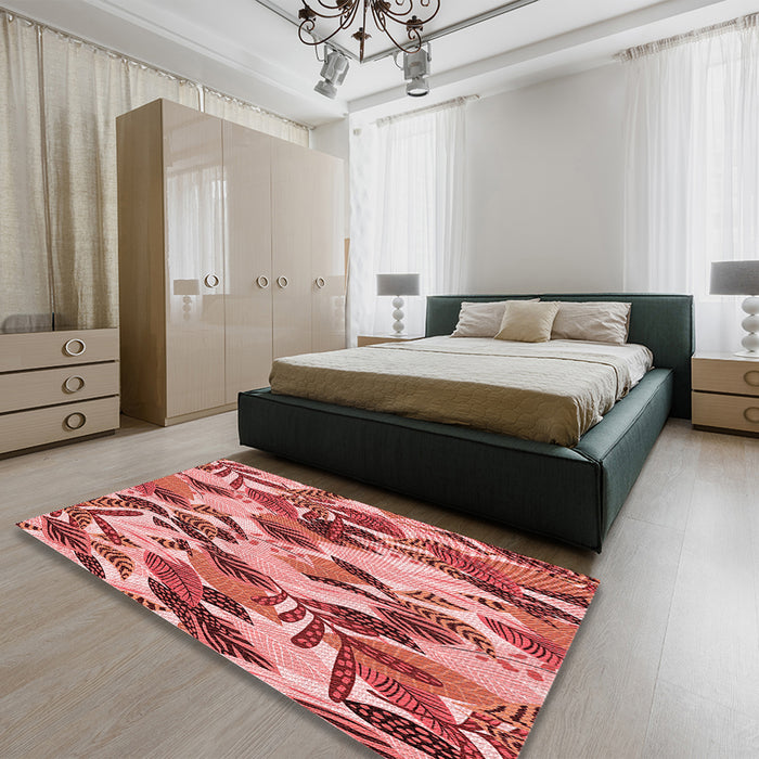Round Machine Washable Transitional Light Salmon Pink Rug in a Office, wshpat1804rd