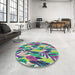 Round Patterned Purple Abstract Machine Washable Rug in a Office, wshpat1804