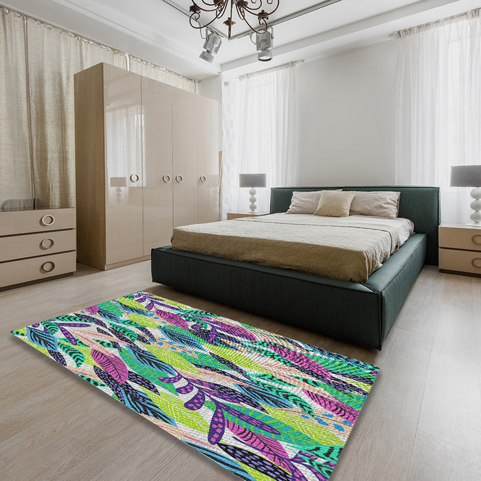 Patterned Purple Abstract Machine Washable Rug in a Bedroom, wshpat1804