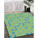 Patterned Pastel Green Rug in Family Room, pat1805lblu