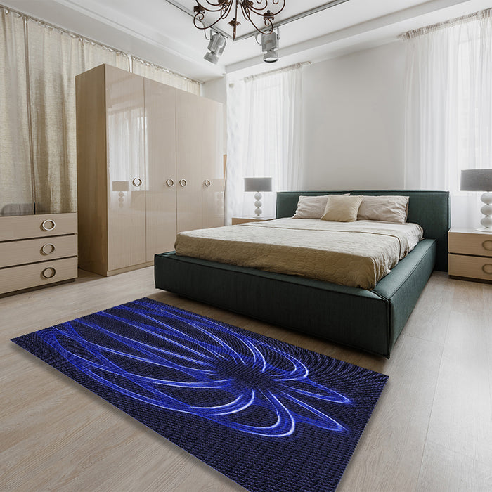Round Machine Washable Transitional Night Blue Rug in a Office, wshpat1806blu