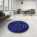 Round Patterned Night Blue Rug in a Office, pat1806blu