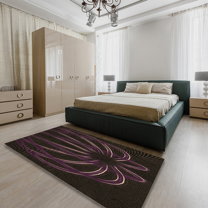 Patterned Dark Brown Rug in a Bedroom, pat1806brn