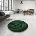 Round Patterned Deep Emerald Green Rug in a Office, pat1806grn