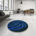 Round Patterned Blue Rug in a Office, pat1806lblu