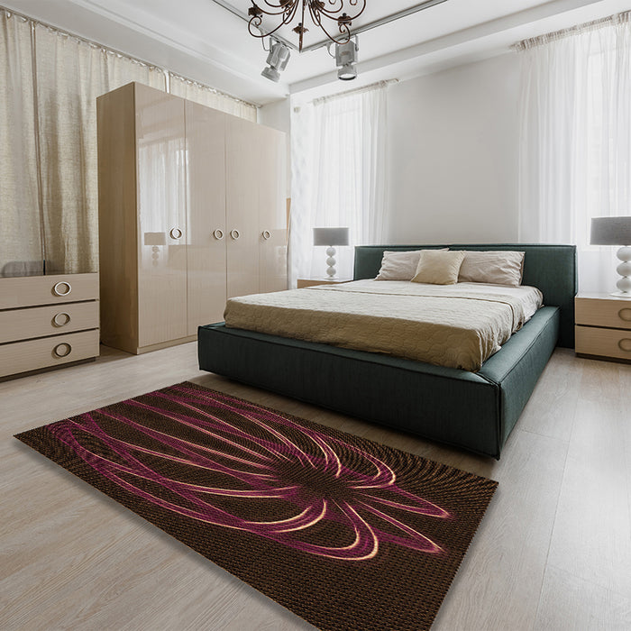 Patterned Chocolate Brown Rug in a Bedroom, pat1806org
