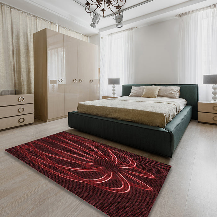 Patterned Saffron Red Rug in a Bedroom, pat1806rd
