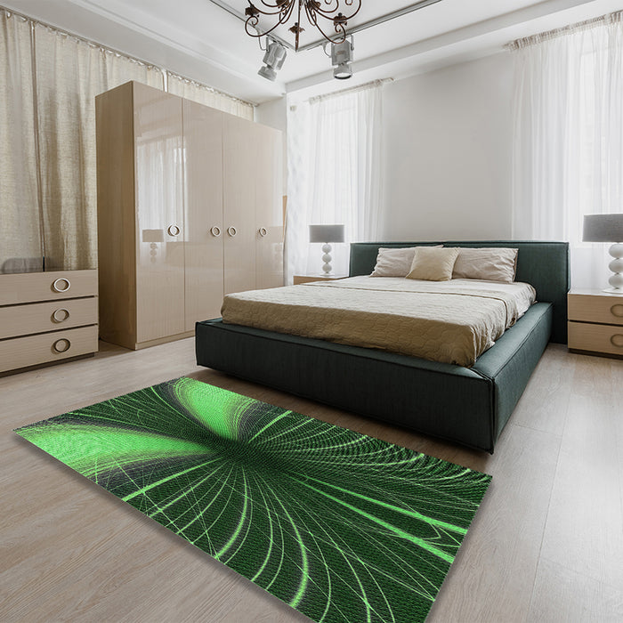 Patterned Dark Forest Green Rug in a Bedroom, pat1807grn