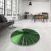 Round Patterned Dark Forest Green Rug in a Office, pat1807grn