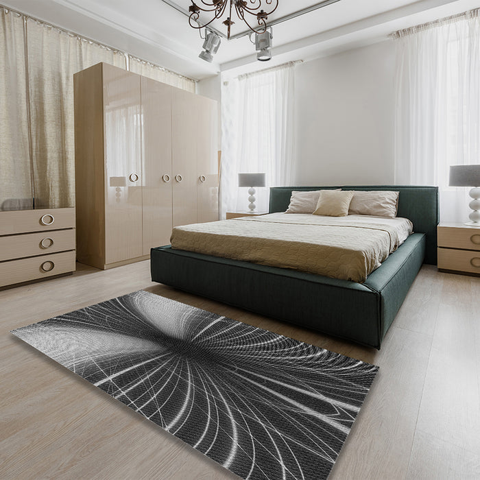 Patterned Charcoal Black Rug in a Bedroom, pat1807gry