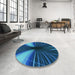 Round Patterned Deep Sky Blue Rug in a Office, pat1807lblu