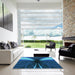 Square Patterned Deep Sky Blue Rug in a Living Room, pat1807lblu