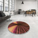 Round Patterned Deep Red Rug in a Office, pat1807org