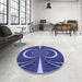 Round Patterned Light Slate Blue Rug in a Office, pat1808blu