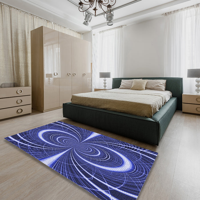 Patterned Light Slate Blue Rug in a Bedroom, pat1808blu