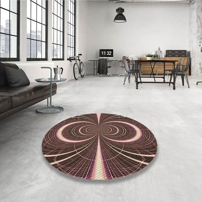 Round Patterned Bakers Brown Rug in a Office, pat1808brn