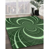 Patterned Dark Forest Green Rug, pat1808grn