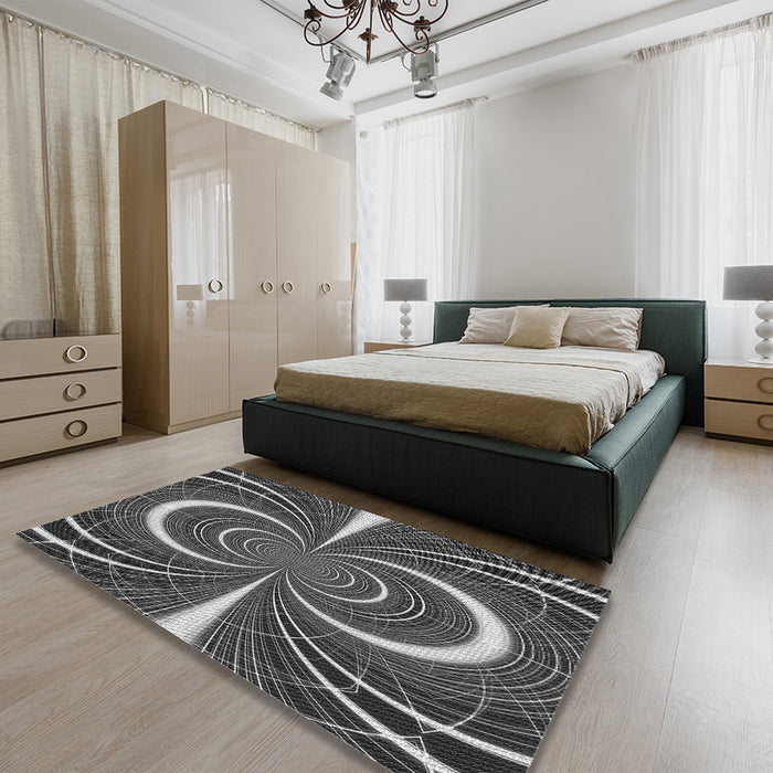 Patterned Gunmetal Gray Rug in a Bedroom, pat1808gry