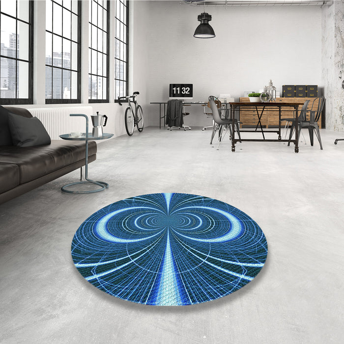 Round Patterned Blue Rug in a Office, pat1808lblu