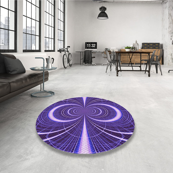 Round Patterned Indigo Purple Rug in a Office, pat1808pur