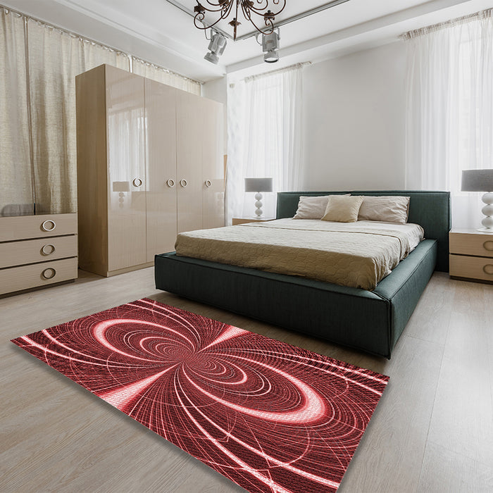 Patterned Cranberry Red Rug in a Bedroom, pat1808rd