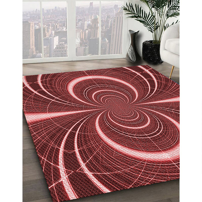 Patterned Cranberry Red Rug in Family Room, pat1808rd
