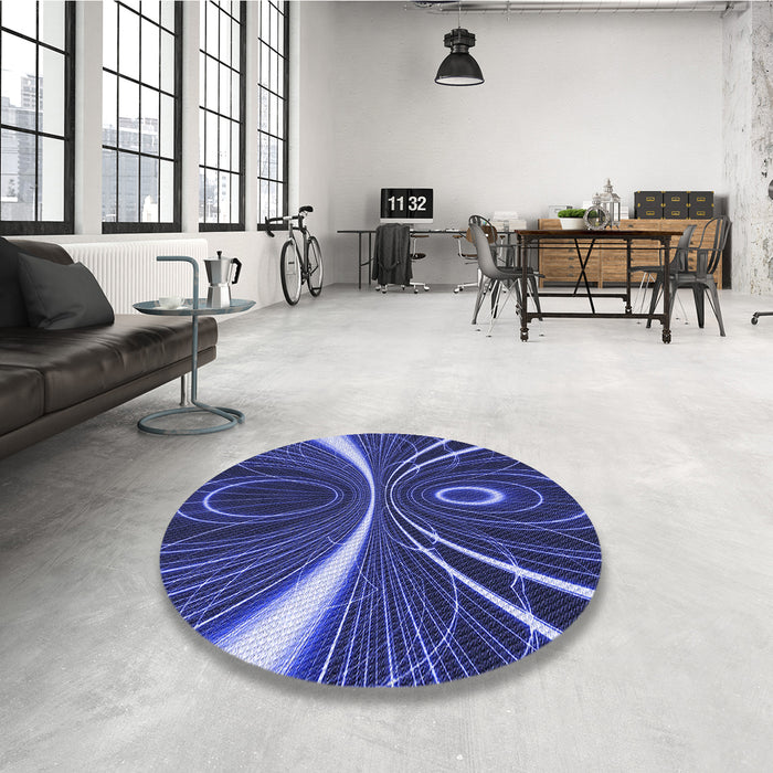 Round Patterned Denim Dark Blue Rug in a Office, pat1809blu