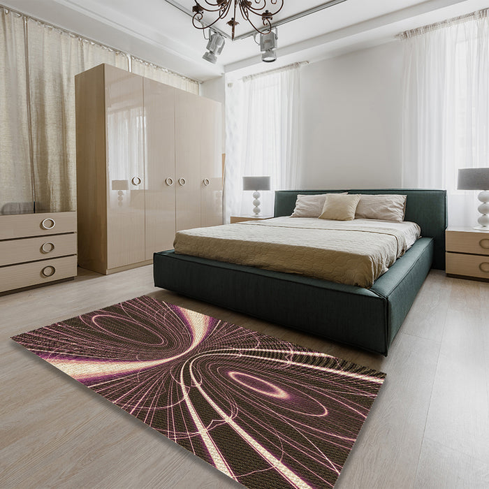 Patterned Dark Almond Brown Rug in a Bedroom, pat1809brn