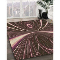 Patterned Dark Almond Brown Rug, pat1809brn