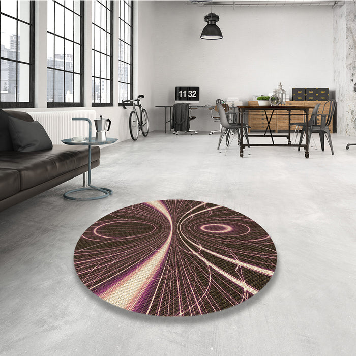 Round Patterned Dark Almond Brown Rug in a Office, pat1809brn