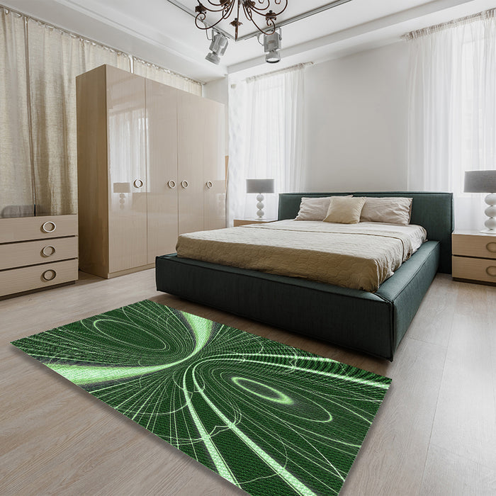 Patterned Green Rug in a Bedroom, pat1809grn