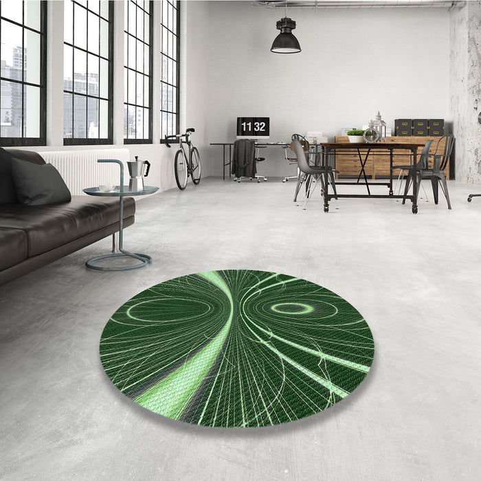 Round Patterned Green Rug in a Office, pat1809grn