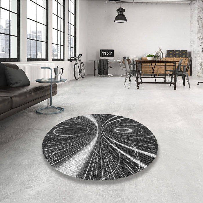Round Patterned Charcoal Black Rug in a Office, pat1809gry