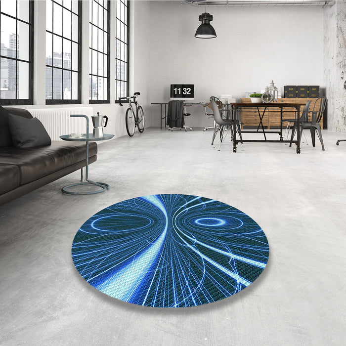 Round Patterned Blue Rug in a Office, pat1809lblu