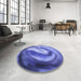 Round Patterned Denim Blue Rug in a Office, pat181blu