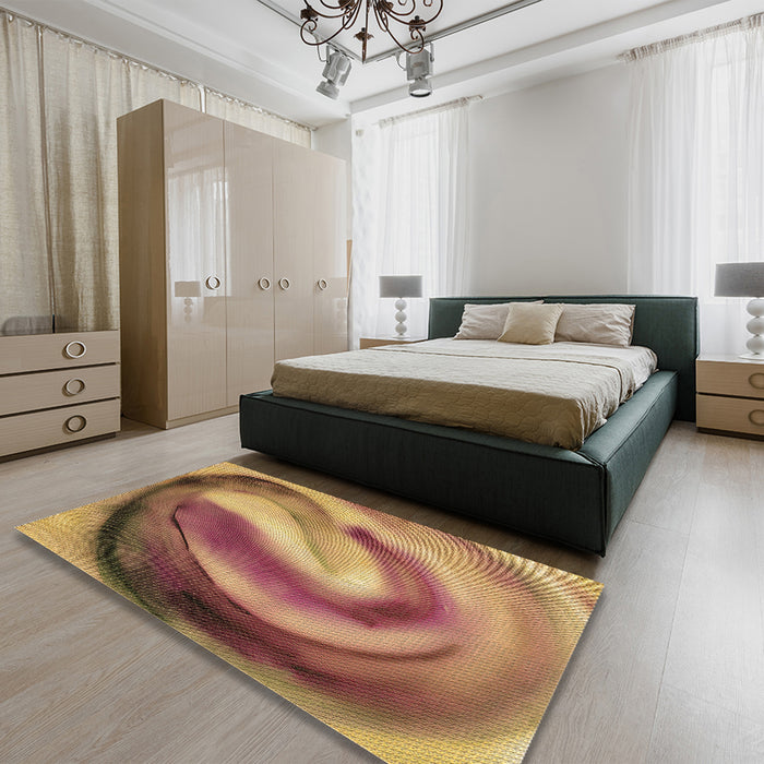 Patterned Brown Red Rug in a Bedroom, pat181brn