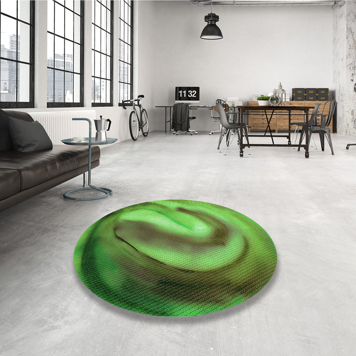 Round Patterned Green Rug in a Office, pat181grn