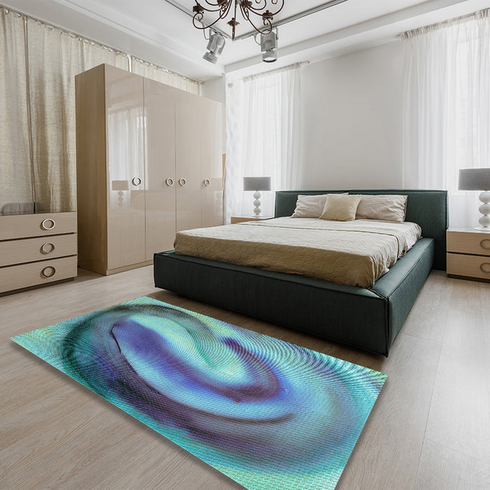 Round Machine Washable Transitional Azure Blue Rug in a Office, wshpat181lblu