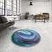 Round Patterned Azure Blue Rug in a Office, pat181lblu