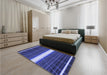 Patterned Denim Dark Blue Rug in a Bedroom, pat1810blu