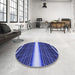 Round Patterned Denim Dark Blue Rug in a Office, pat1810blu