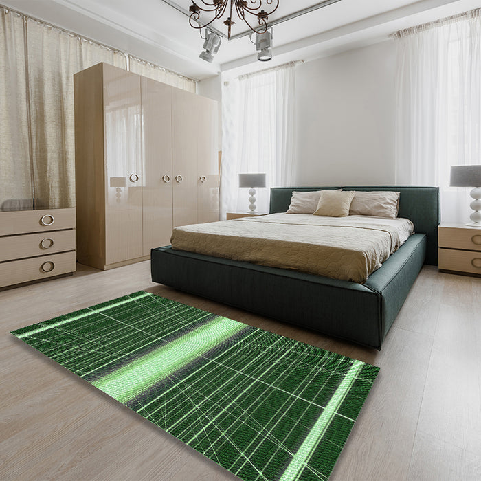 Patterned Dark Forest Green Rug in a Bedroom, pat1810grn