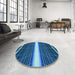 Round Patterned Blue Rug in a Office, pat1810lblu