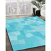 Machine Washable Transitional Bright Turquoise Blue Rug in a Family Room, wshpat1811lblu