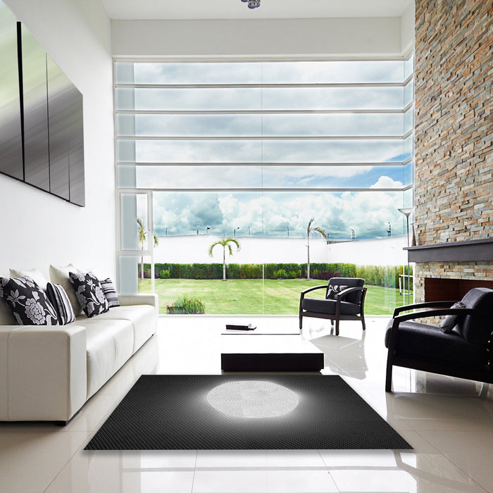 Square Patterned Charcoal Black Rug in a Living Room, pat1812gry