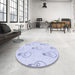 Round Patterned Denim Blue Rug in a Office, pat1813blu